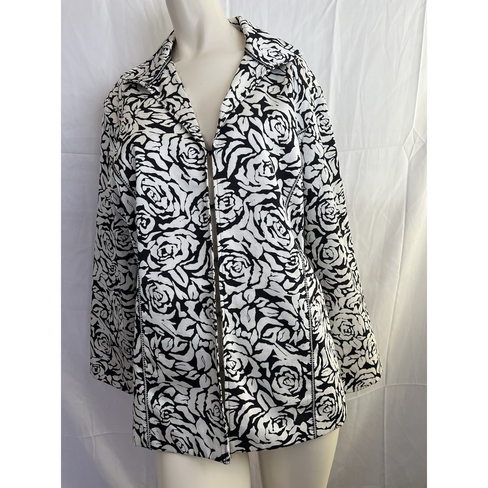 Chico's Women's Jacket Coat‎ White Black Floral Hook & Eye Lined 3 (XL 16)